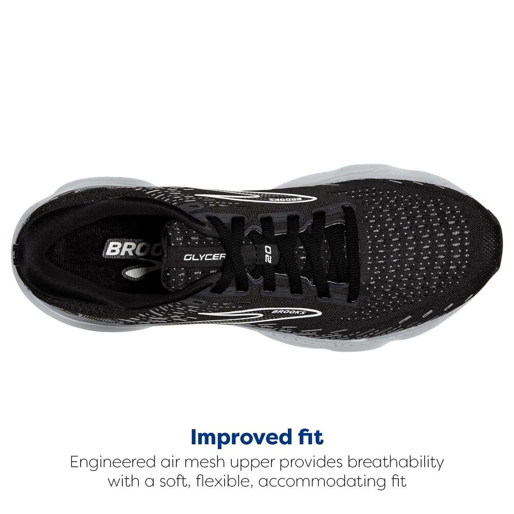BROOKS WOMEN'S GLYCERIN 20 NEUTRAL RUNNING SHOE - BLACK/WHITE/ALLOY - 9.5 WIDE - Picture 5 of 6